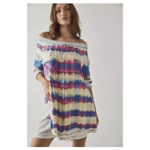 Free People Tops - Free People All Intimately Fresh In Flannel Plaid Multicolor Pullover XS Comfort